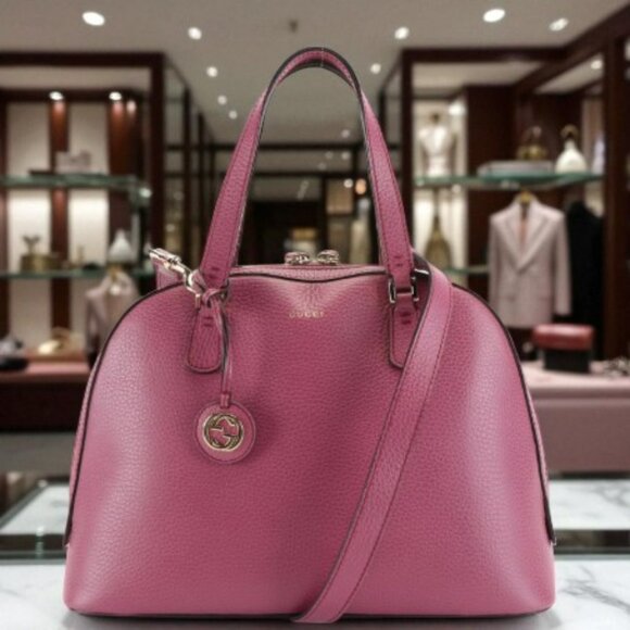 Gucci Lady Dollar Dome Two-Way Handbag in Pink Grained Leather - Picture 2 of 11